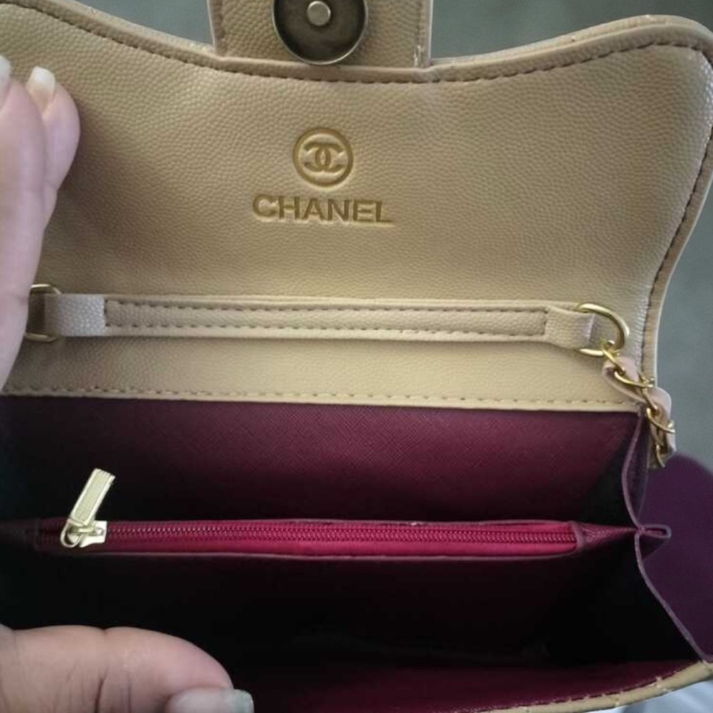Beige and Burgundy Wallet Purse - Picture 2 of 2